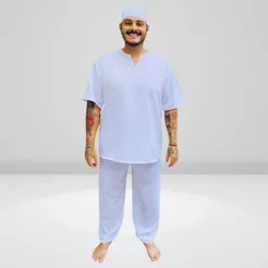Roupa Ração Oxford Masculina Plus Size Umbanda Candomble G1, G2, G3 Calça e Bata 2 peças