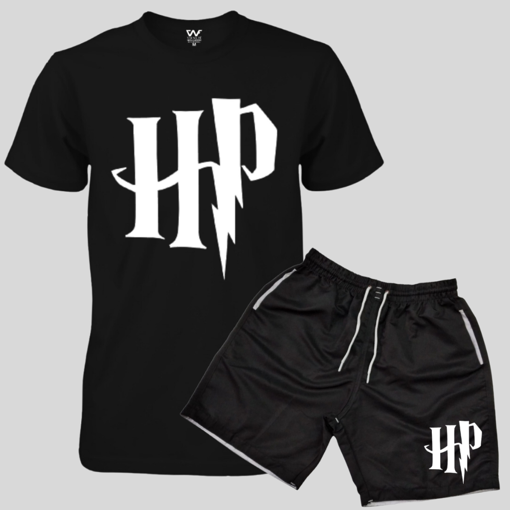 Conjunto Camiseta Harry Potter + Short de Praia Masculino Adulto Ou Infantil lançamento lançamento