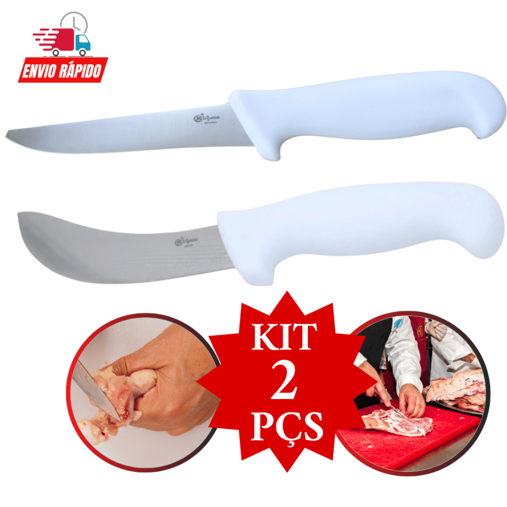 Kit 2 Peças Faca Tira Couro 6'' e Faca Desossa Profissional 6'' Desossar Sangria Açougue Carne Churrasco Corte Promoção