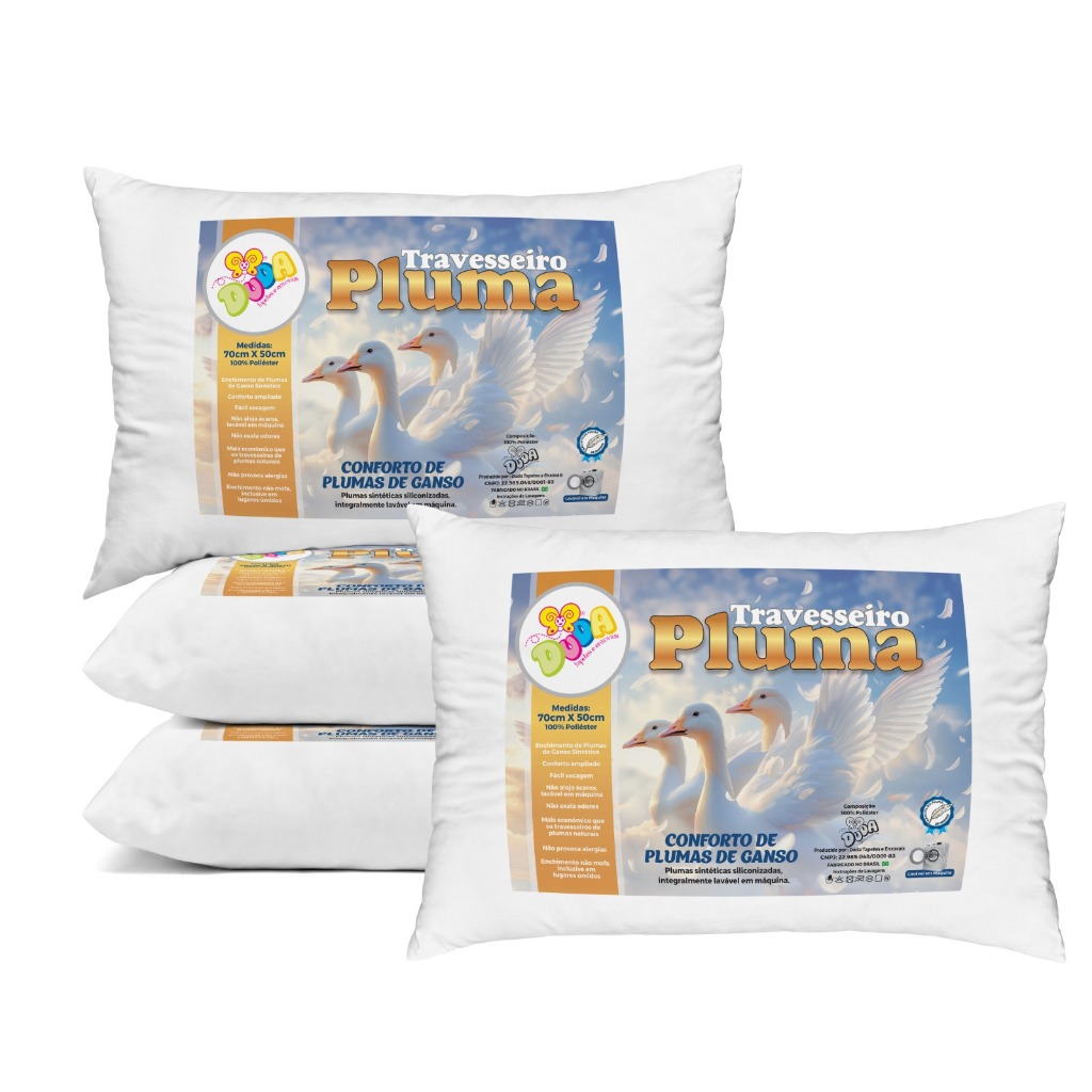 Kit Travesseiro Pluma de Ganso Sintetico Descanso Antiacaro 70x50cm em Oferta na Shopee