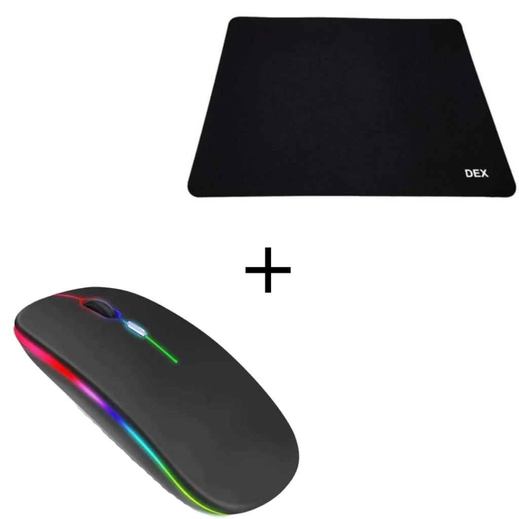 Kit Mouse Sem Fio Recarregável Led Rgb Ergonômico e Mouse Pad Gamer Alto Desempenho Para Jogos