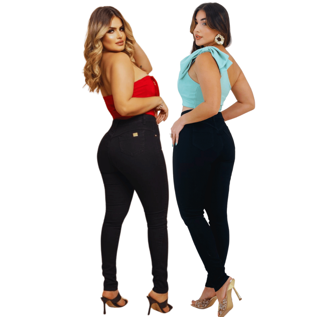 Calça Jeans Feminina Preta Com Lycra Elastano Cintura Alta Empina Bumbum Moda Premium Promoção