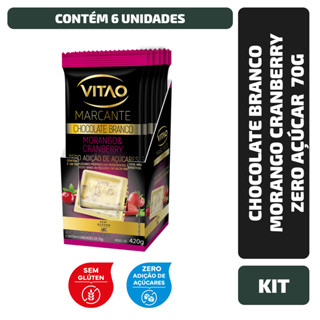 Kit 6 Un. Chocolate Branco Morango Cranberry Zero Açúcar Marcante 70G