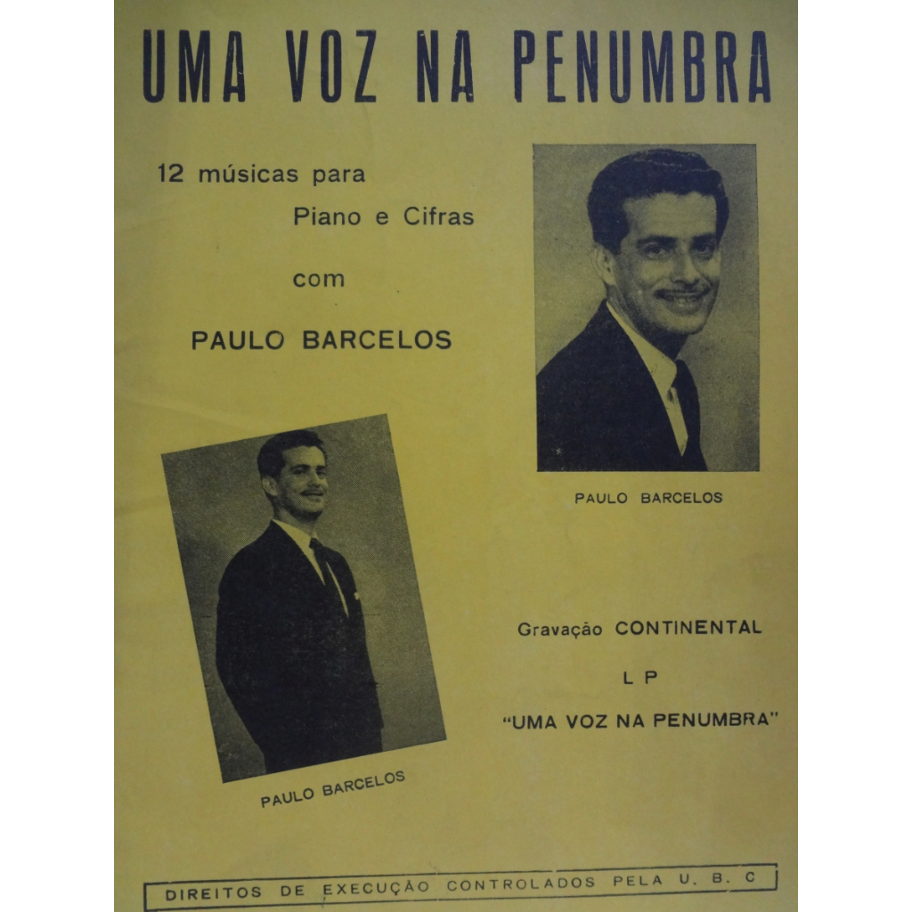 Partitura Piano e Cifras Uma Voz Na Penumbra com  Paulo Barcelos - 12 Músicas