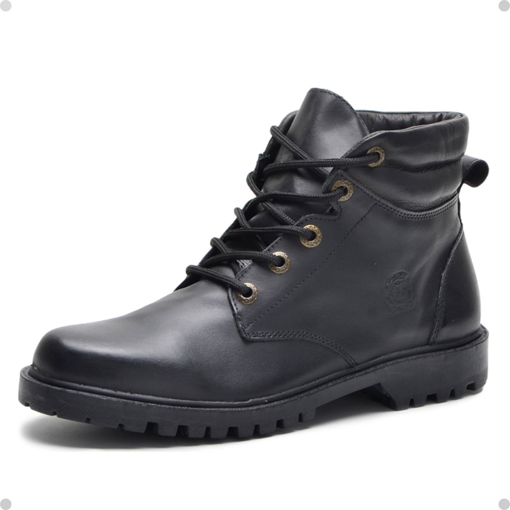 Bota Coturno Casual Preto Couro Cla-Cle Com Amarração Macio e Confortável