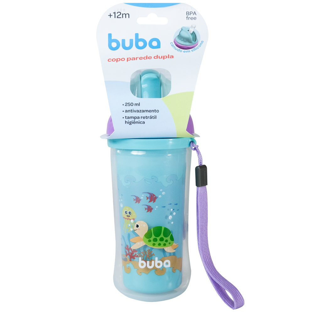 Copo BUBA Parede Dupla com Canudo Retrátil - Turminha do Mar 250ml