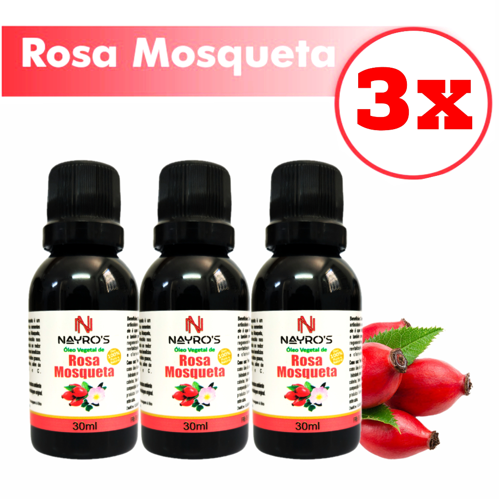 Kit 3 Óleos Vegetais de Rosa Mosqueta 100% Puro e Natural | Frasco Gotejador 30ml