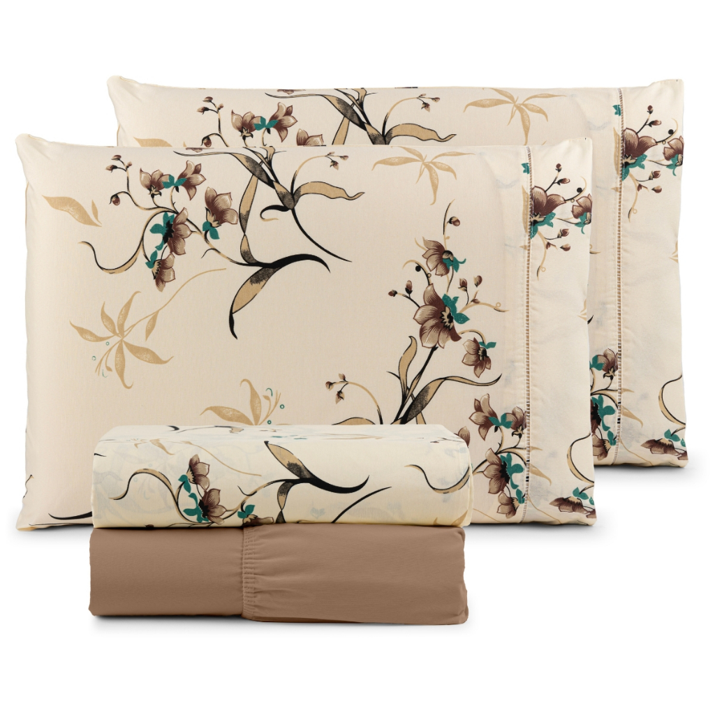 Jogo De Lençol Elegance Estampado Percal 180 Fios 100% Algodão Elástico Ponto Palito Queen 4 Peças