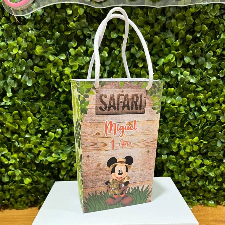 SACOLINHA PERSONALIZADA MICKEY SAFARI - PEGUE E MONTE - TAMANHO (P) - Lembrancinha - Aniversário