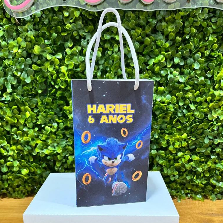 SACOLINHA PERSONALIZADA TEMA SONIC - PEGUE E MONTE - TAMANHO (P) - Lembrancinha - Aniversário