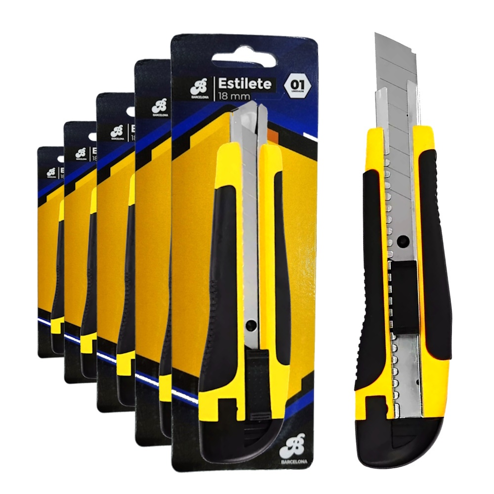 Kit Com 5 Estiletes Multiuso Largo Profissional Com Trava Lamina de 18mm