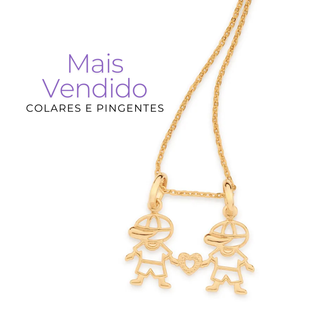 Presente Feminino Mãe De Dois Meninos Rommanel Colar Com Pingente Banhados A Ouro 18k
