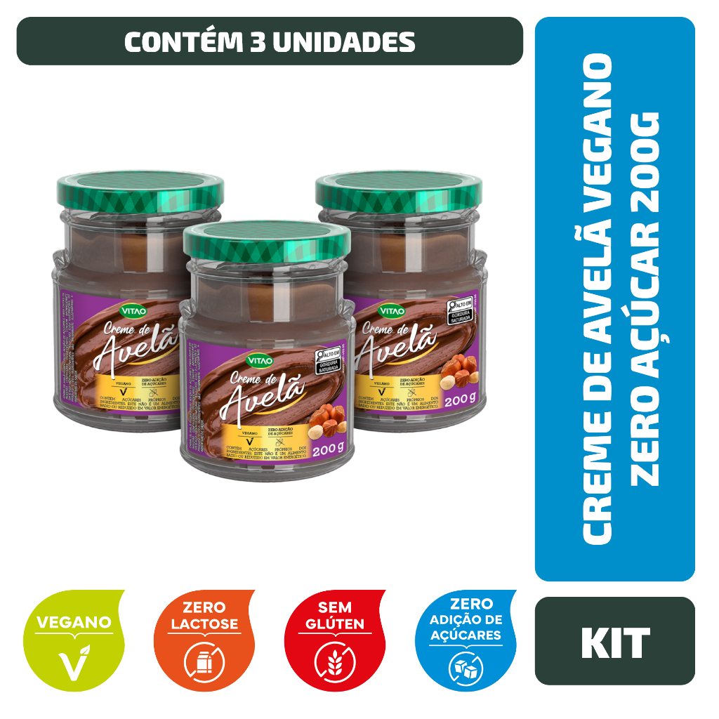 Kit Creme De Avelã Vegano Zero Açúcar Vitao 200G - 3 Unidades - Food & Beverages