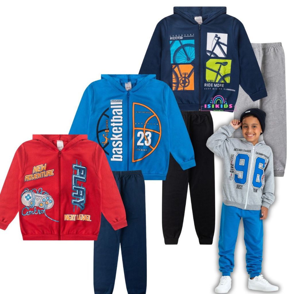 Kit Sortido 3 Conjunto Moletom Infantil Menino  10 ao 14 - Conjunto de Inverno Infantil Ma...