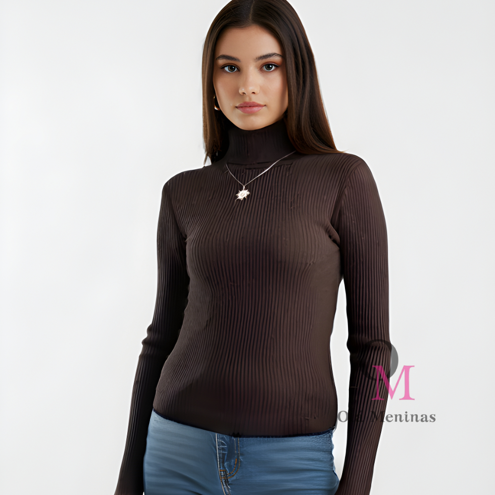 Blusa de Frio Feminina Cacharrel Blusinha Gola Alta Tricô Segunda Pele