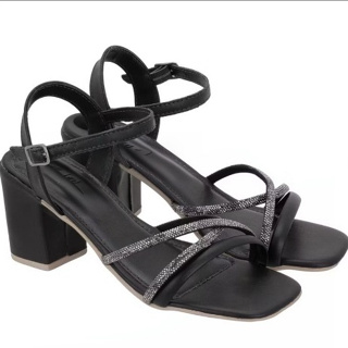Sandália Feminina Preta Salto Bloco Médio Tiras Strass Brilho Elegante Festa Confortável Moderna Casual Moda Feminina em Oferta na Shopee