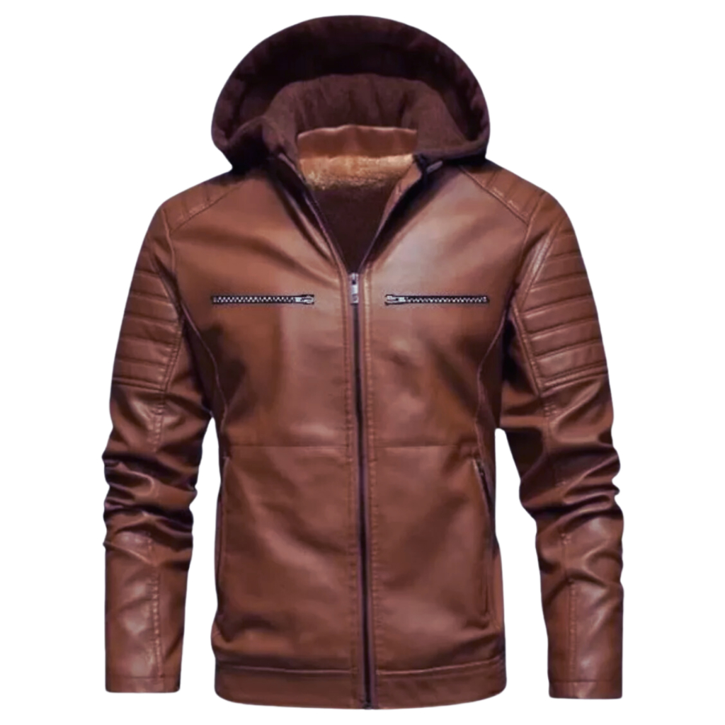 Jaqueta Couro Com Capuz Casaco Forrado Blusa De Frio Grossa Inverno