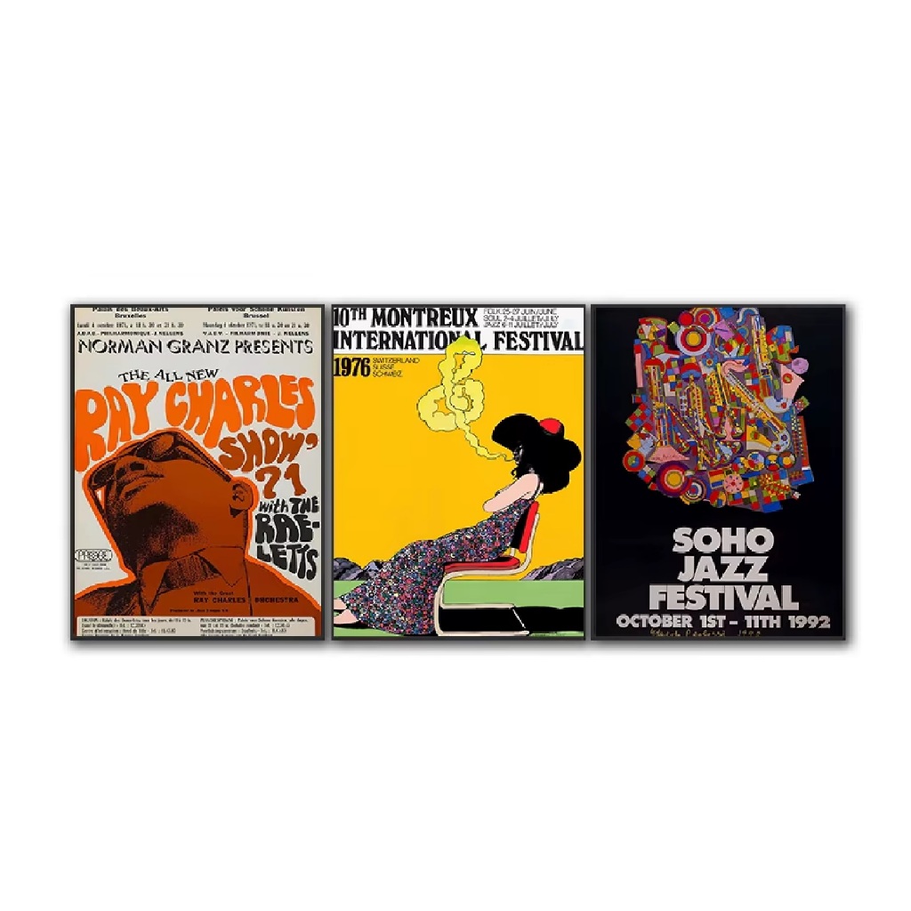 Quadros decorativos Festival de música jazz vintage suíço paris publicidade 1970 arte (3 peças)