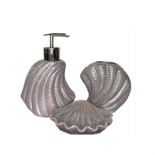 Kit Jogo de Banheiro Lavabo Cerâmica Porta Escova porta Sabonete Liquido Saboneteira 3 Peç...
