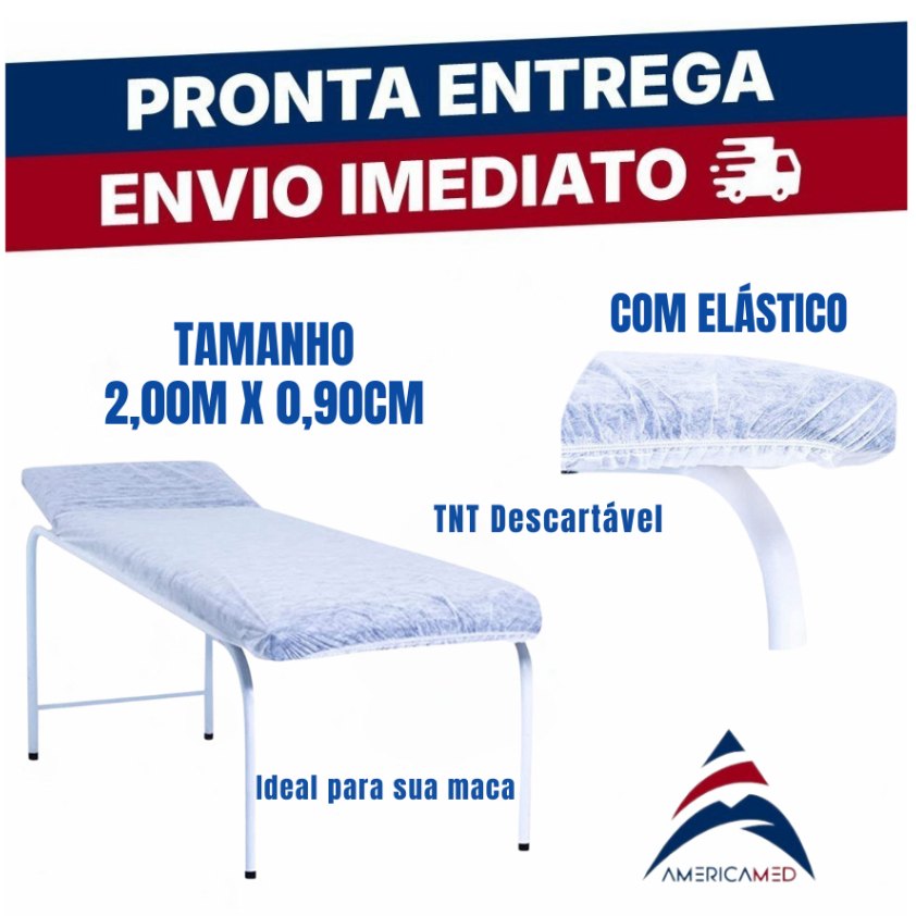 KIT 10 até 50 Lençóis Descartáveis 2,00x0,90 TNT Branco para Maca C/ Elástico - PREMIUM
