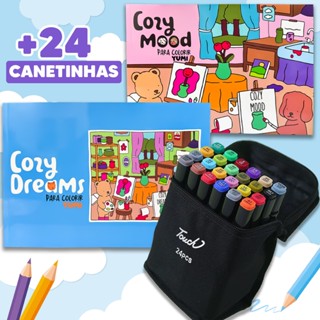 Kit Livro de Colorir Bobbie Cozy Dreams + Estojo Bolsa Caneta Marcadores Canetinhas Colori...