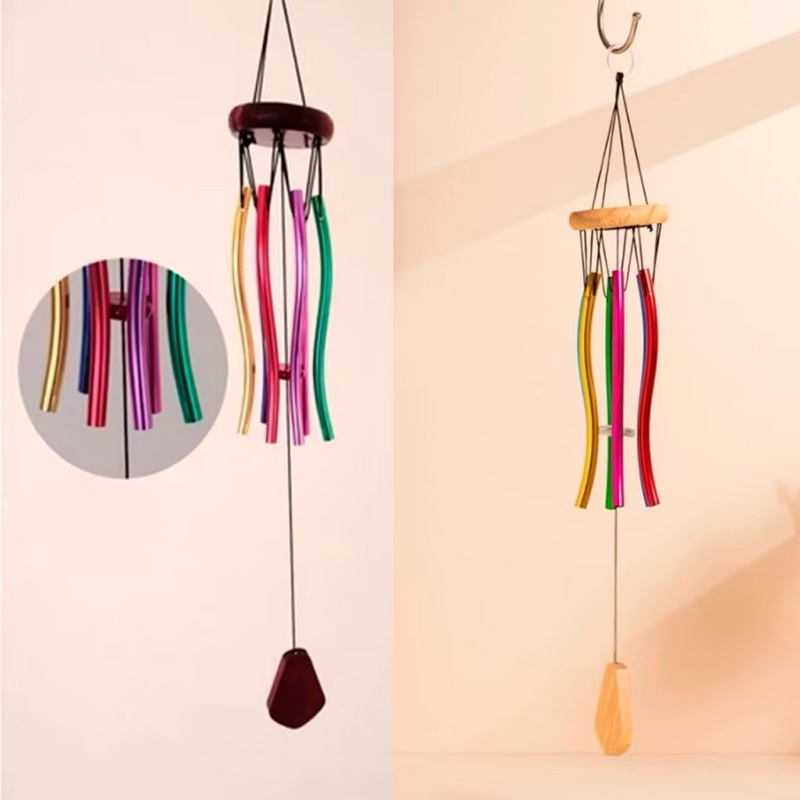 Sino dos Ventos Mensageiro 6 Tubos Coloridos Decoração 50cm