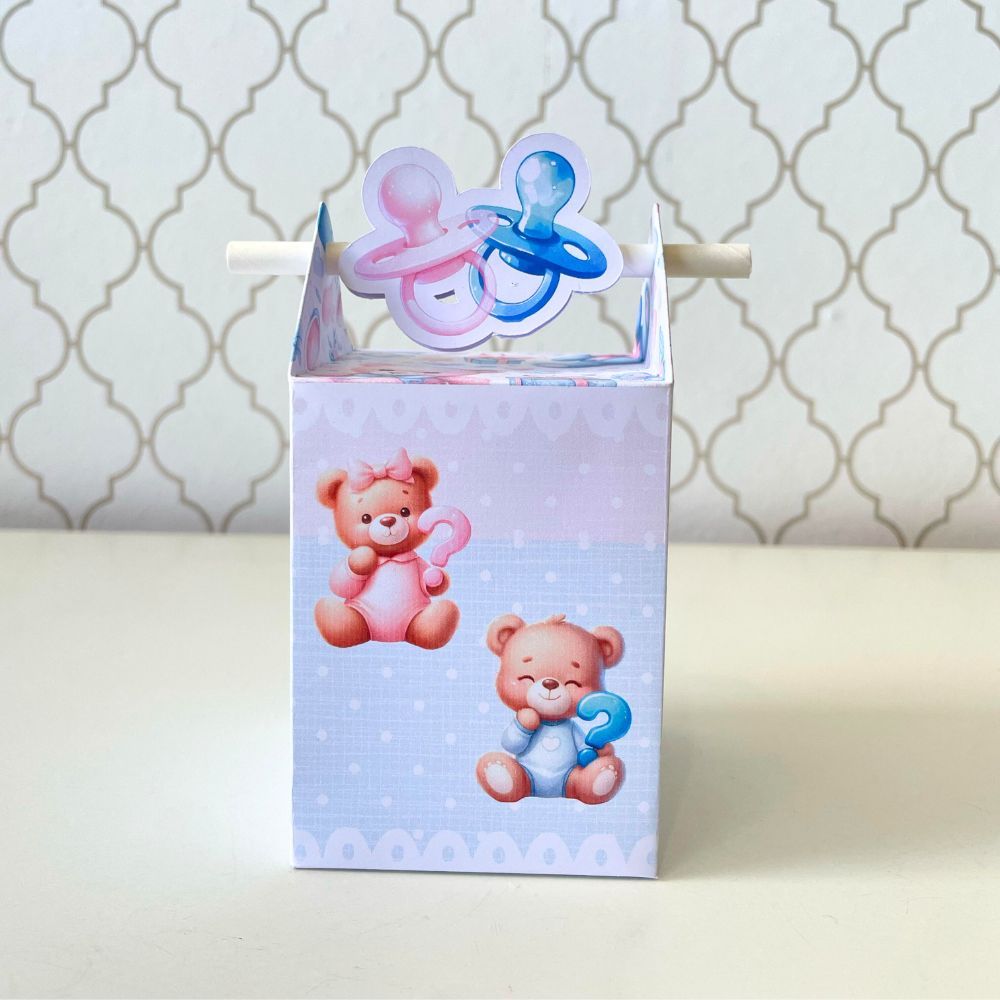 CAIXA CANUDO PERSONALIZADA PARA LEMBRANCINHAS CHÁ REVELAÇÃO AZUL E ROSA| CAIXINHA | FESTA | INFANTIL