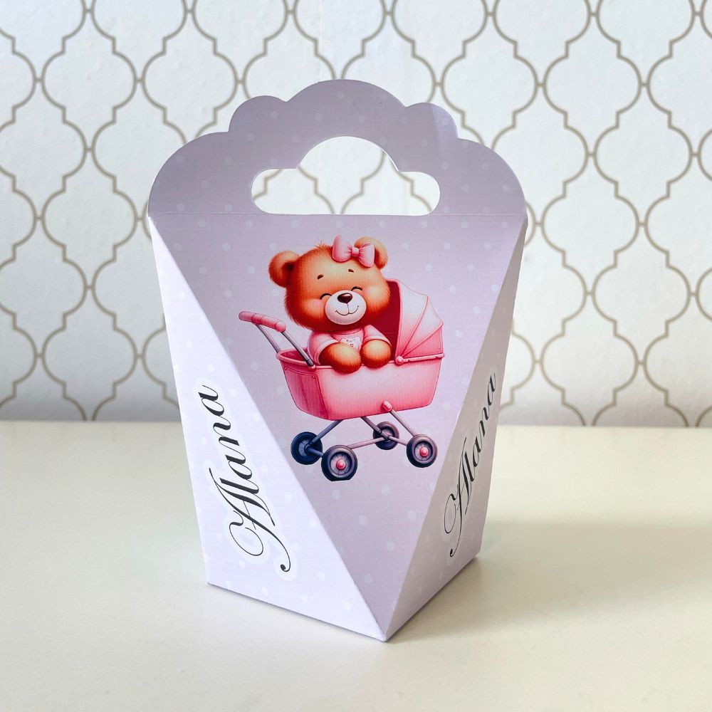 CAIXA TRIANGULOVE PERSONALIZADA PARA LEMBRANCINHAS CHÁ REVELAÇÃO AZUL E ROSA CAIXINHA FESTA INFANTIL