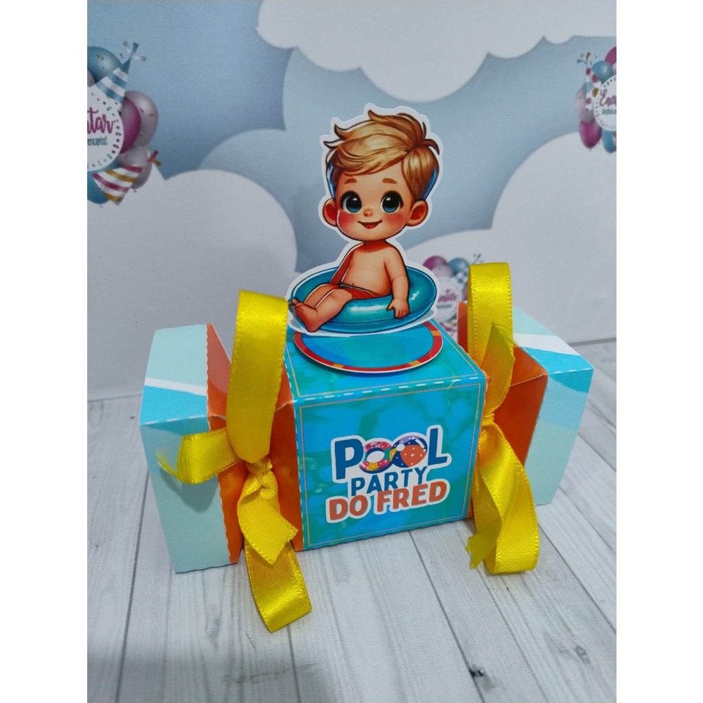 Caixa Bala 3D Personalizada | Pool Party Menino IA | Papelaria para festa infantil | Lembrancinha Personalizada