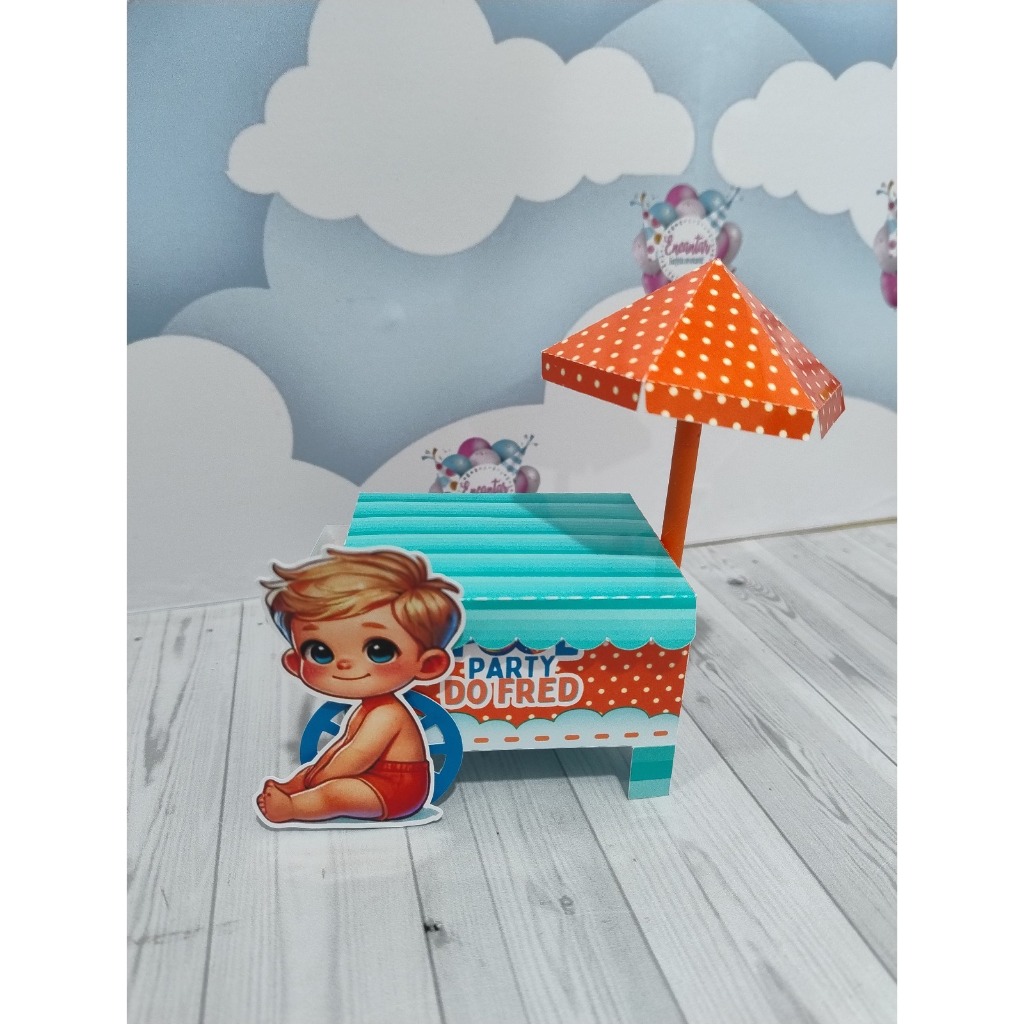 Caixa Carrinho Sorvete 3D | Pool Party Menino IA | Papelaria para festa infantil | Lembrancinha Personalizada