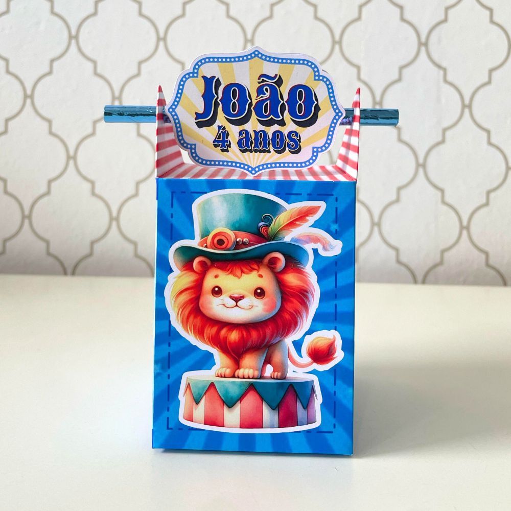 CAIXA CANUDO PERSONALIZADA PARA LEMBRANCINHAS CIRCO AZUL | CAIXINHA | FESTA | INFANTIL | ANIVERSARIO