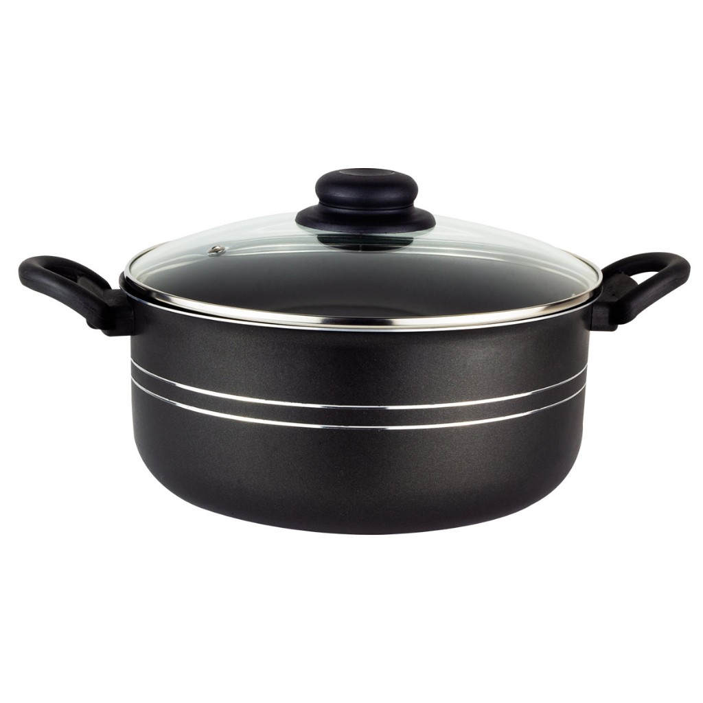 Caçarola Antiaderente com Tampa, preta, 5 camadas, várias medidas