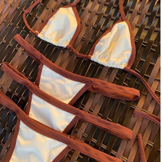 Biquíni Feminino Praia Conjunto Top Cortininha Calcinha Fita Marquinha Sem Bojo Bronze Fio Dental em Oferta na Shopee