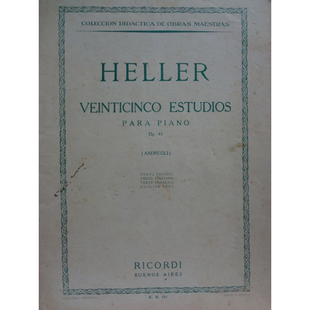Partitura Piano ( 25 ) Veinticinco Estudios Para Piano Op. 45 S. Heller -  ( Andreoli )