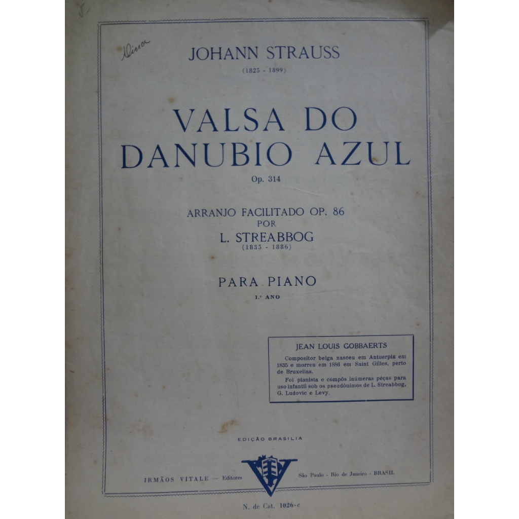 Partitura Piano Valsa Danubio Azul Johann Strauss Op. 314 Arranjo Facilitado Op. 86 Por L. Streabbog