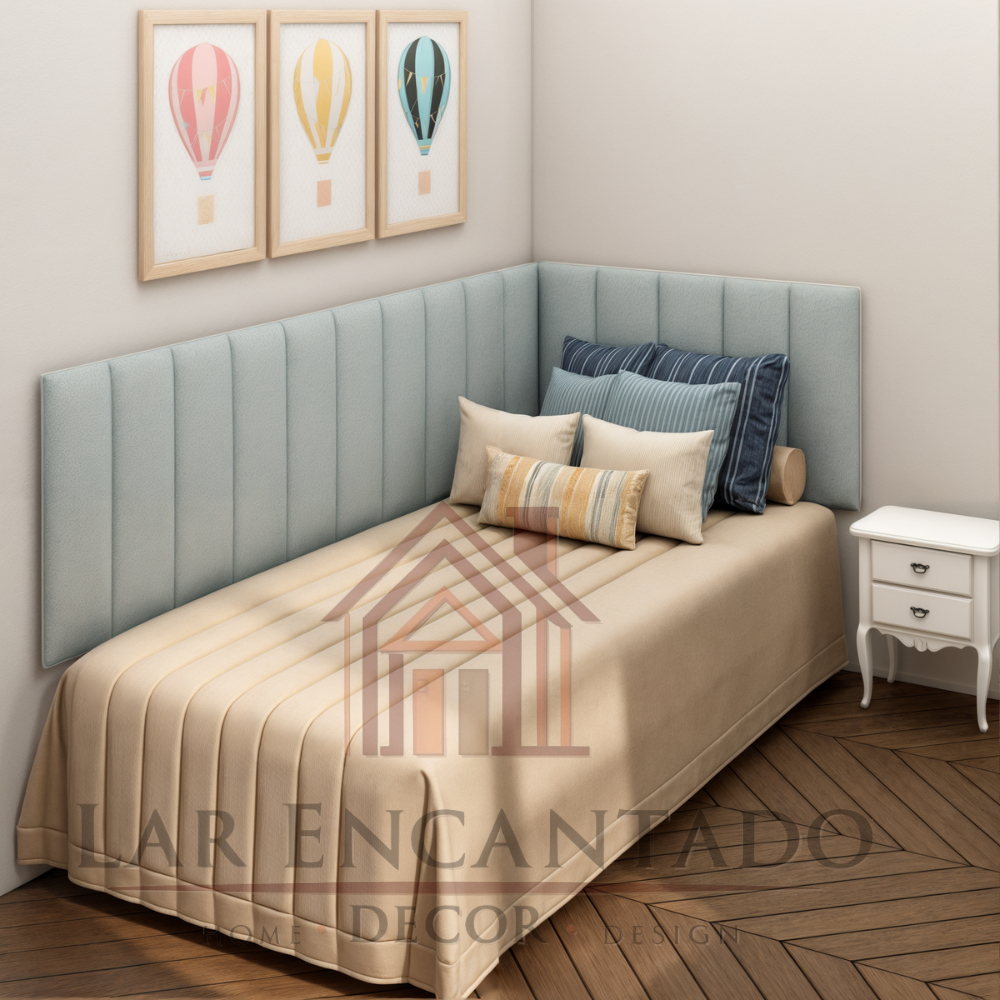 Kit Cabeceira em L Adesiva Estofada Para Cama de Solteiro, Casal, Queen e King - Envio Imediato em Oferta na Shopee