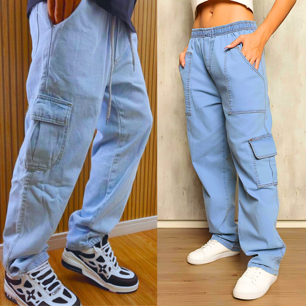 Calças Balão com bolso do lado streetwear Unissex