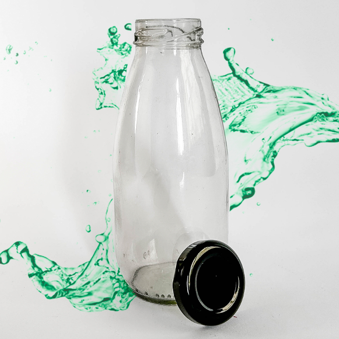GARRAFA 300 ML DE SUCO/CHA/LEITE COM TAMPAS+LACRES- KIT 12/24 UNID