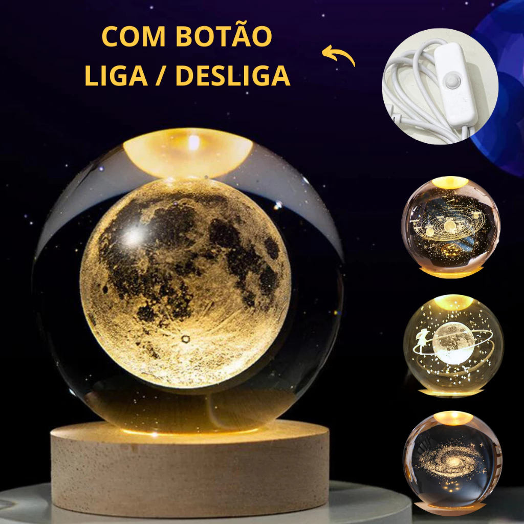 Luminária Decorativa LED USB Crystal Ball Gllowing Night Lamp Desktop Ornament Base de madeira Presente em Oferta na Shopee