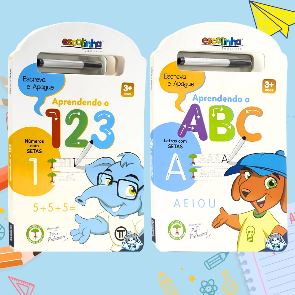 Coleção Livro Mágico Premium Aprendendo e Brincando C/ Caneta Apagável Números Letras Alfabetização em Oferta na Shopee