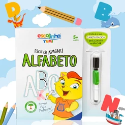 Livro Alfabetização Infantil Alfabeto Divertido: Escreva e Apague + Caneta Mágica Caligrafia Letras