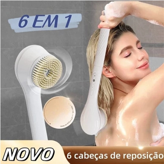 Escova de Banho 6 em 1 Elétrica Para Lavar As Costas Cabo Longo Cerdas Macia usb -E1 em Oferta na Shopee