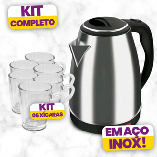 Kit Chaleira Elétrica 110V c/ 6 Xícaras 86ml de Vidro Conjunto para Café Chá em Oferta na Shopee
