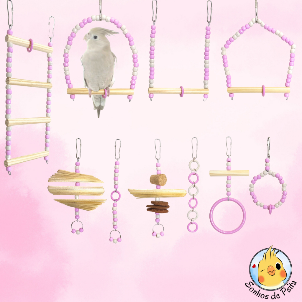 Kit de Brinquedos Pink Psita Calopsita, Agapornis, Periquito, Aves em Oferta na Shopee