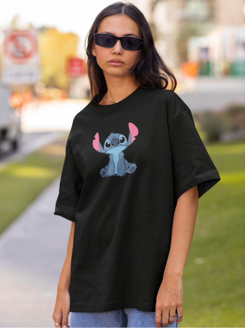 Camiseta Feminina Academia Oversized Larga T-shirt  Gola Redonda Camisa Camiseta Estampada Stitch