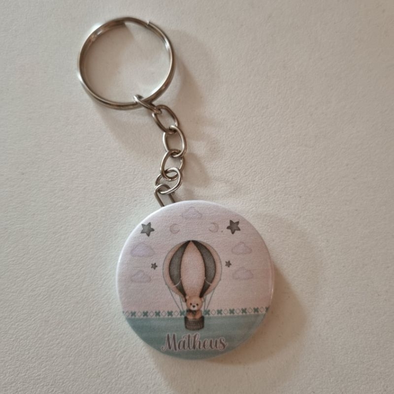 kit Lembrancinha Ursinho Teddy no Balão Verde 10 Chaveiros Personalizados Maternidade Aniversário