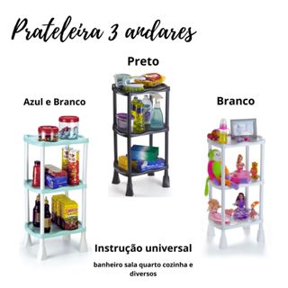 Prateleira Plástica quadrada Multiuso 3 Andares Preta Para Sala Cozinha e banheiro Envio Imediato em Oferta na Shopee