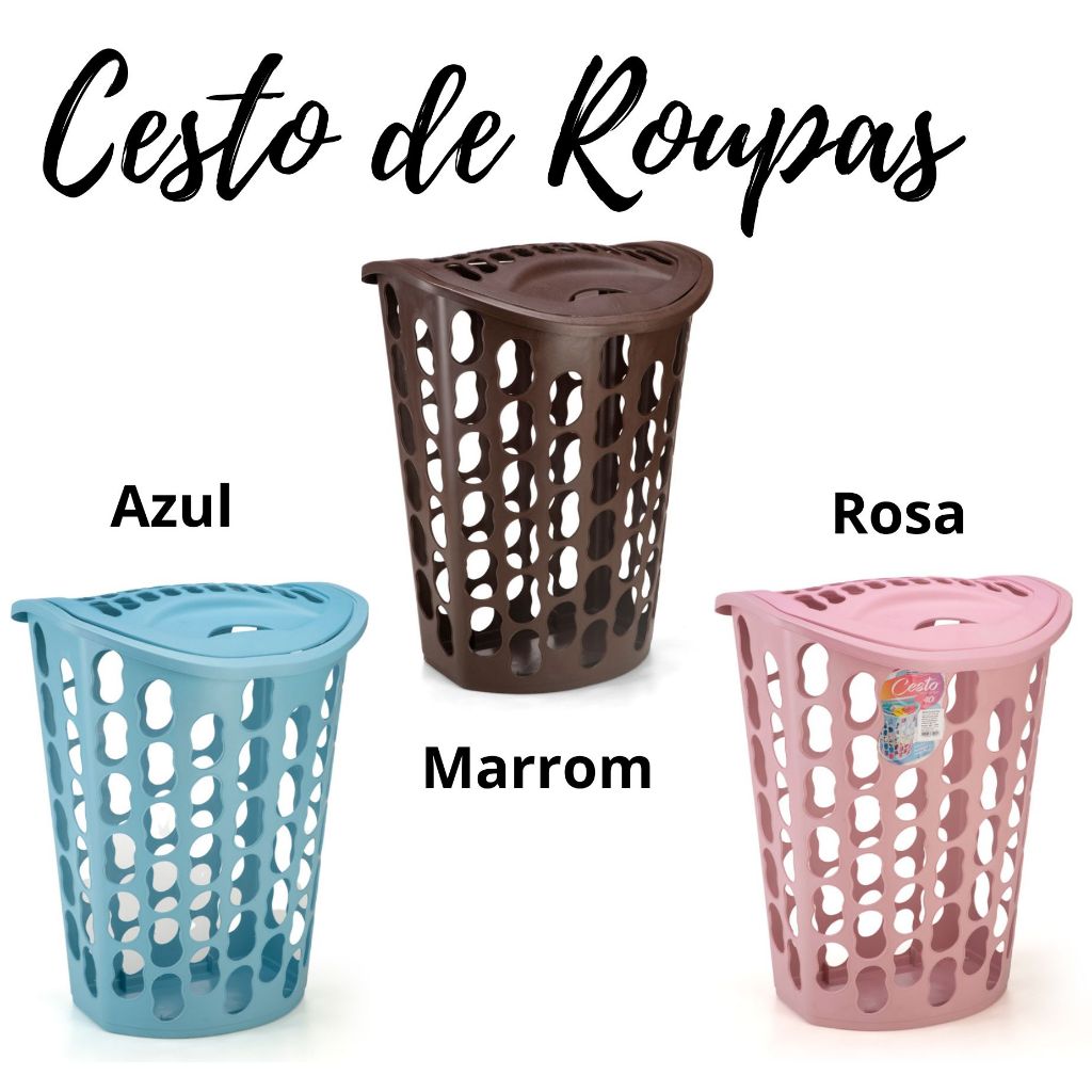 Cesto para Roupa com Tampa Retrátil 40L para Lavanderia. Varias Cores Envio Imediato