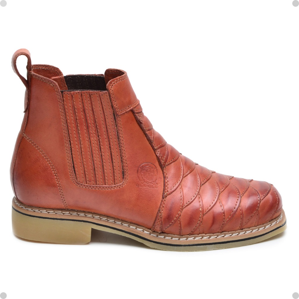 Boto Coturno Casula Masculina Em Detalhe de Escama  Em couro Moda Country Chelsea