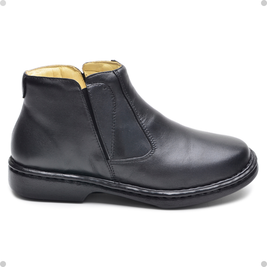 Bota Coturno Maculino de Couro Com Zíper Lateral Ajuste Confortável Cla-Cle